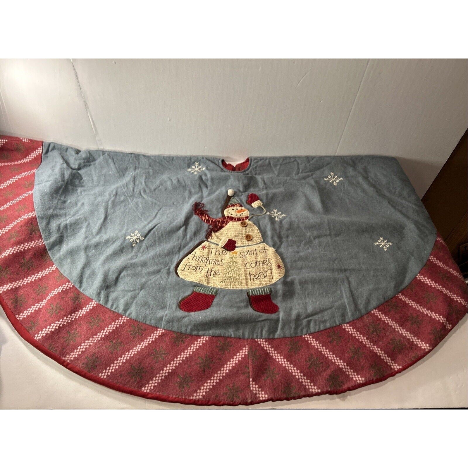 Snowman Christmas Tree Skirt 46" Holiday Spirit of Christmas Applique