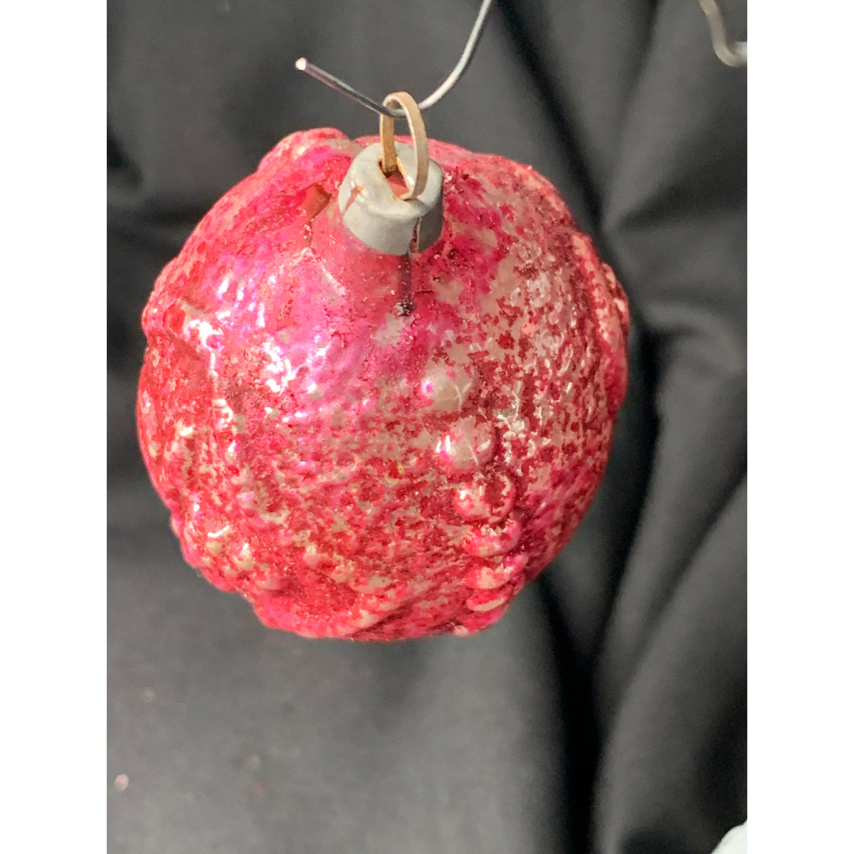 Vintage Embossed Glass Christmas Ornament Red Pink Silver Molded Design