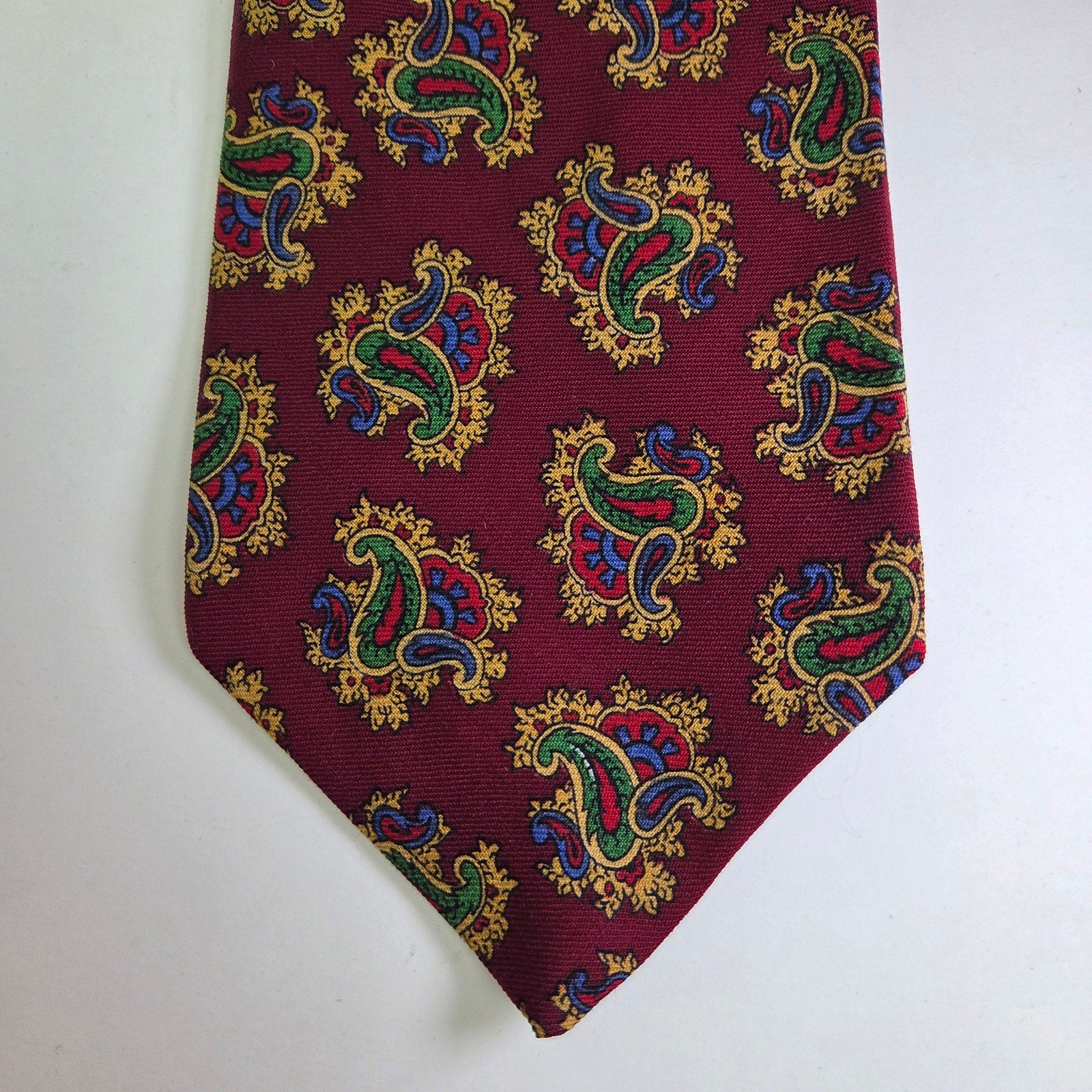 Vintage Bert Pulitzer Paisley Tie Maroon Gold Green 4.5" Wide Made USA