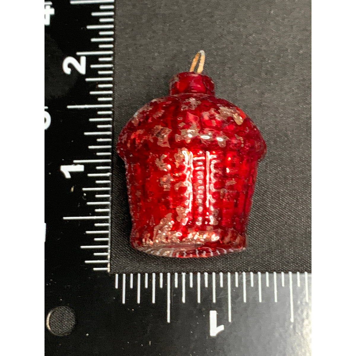 1930s Vintage Red Glass Basket Christmas Ornament Mini Feather Tree Figural