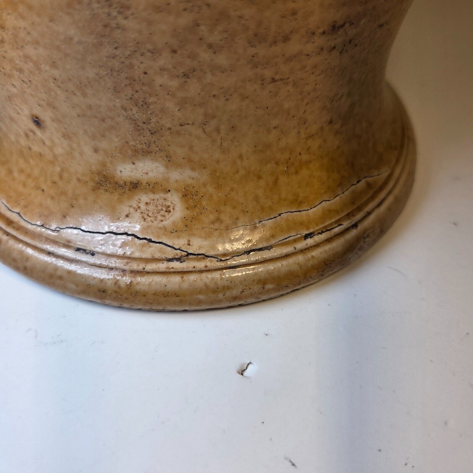 Antique Stoneware Snuff Jar 7.5" Relief Man Sniffing #2 No Lid Pre-1930