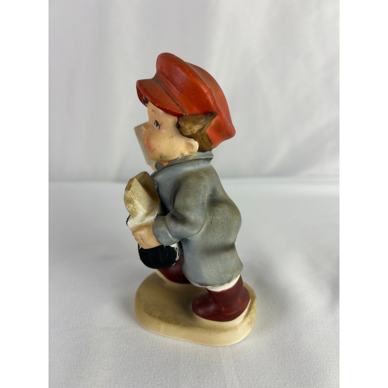Mid Century Japan Mail Carrier Boy Figurine Heart Letter Ceramic