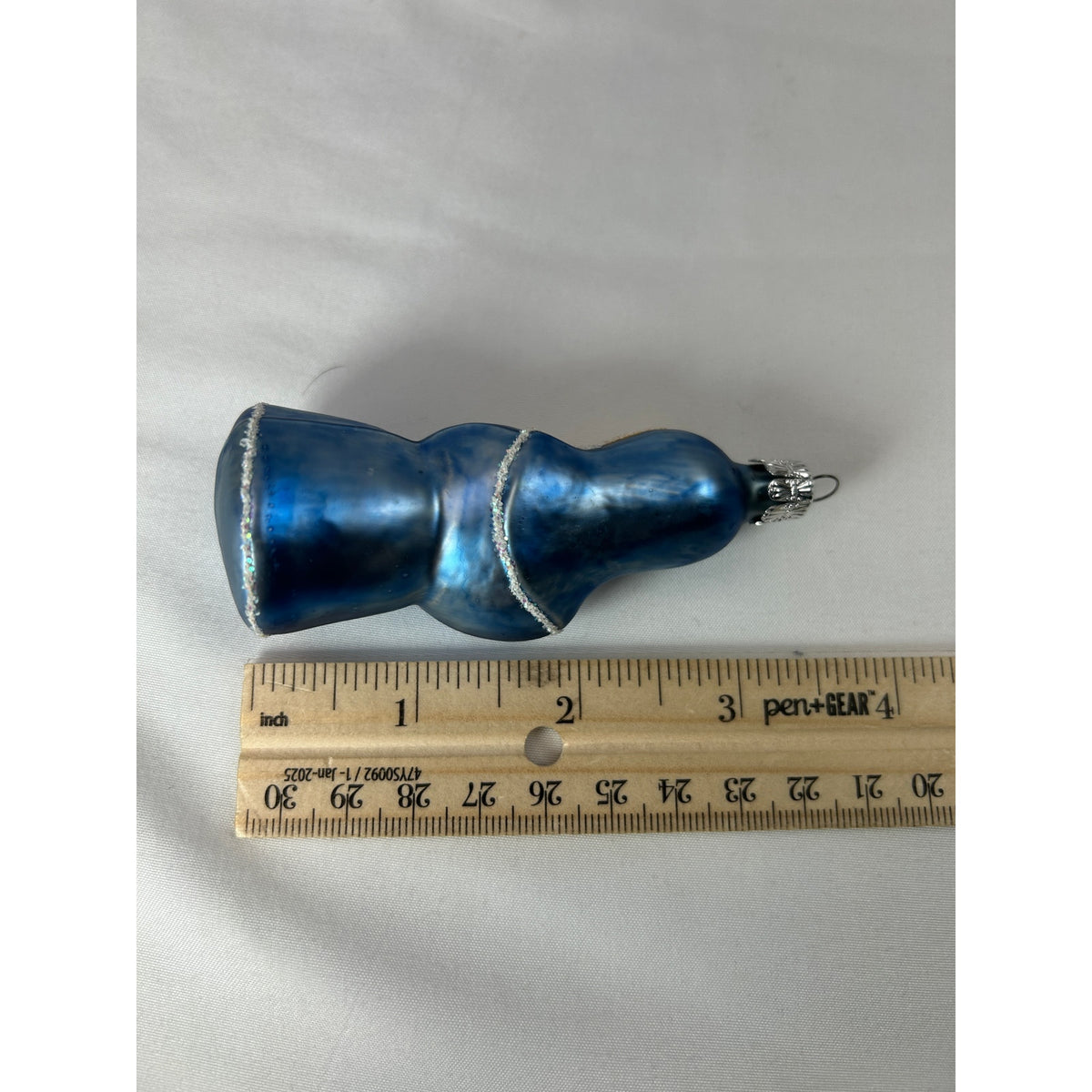 Vintage Blown Glass Virgin Mary Madonna Christmas Ornament Blue Gold 3.75"