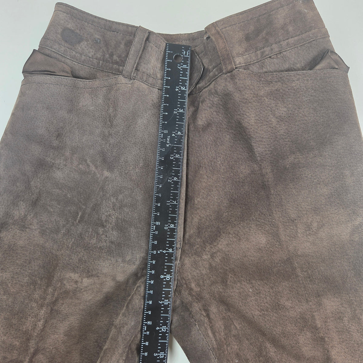 Vintage Brown Suede Leather Pants Womens 7/8 Talon Zip Hong Kong Wide Leg