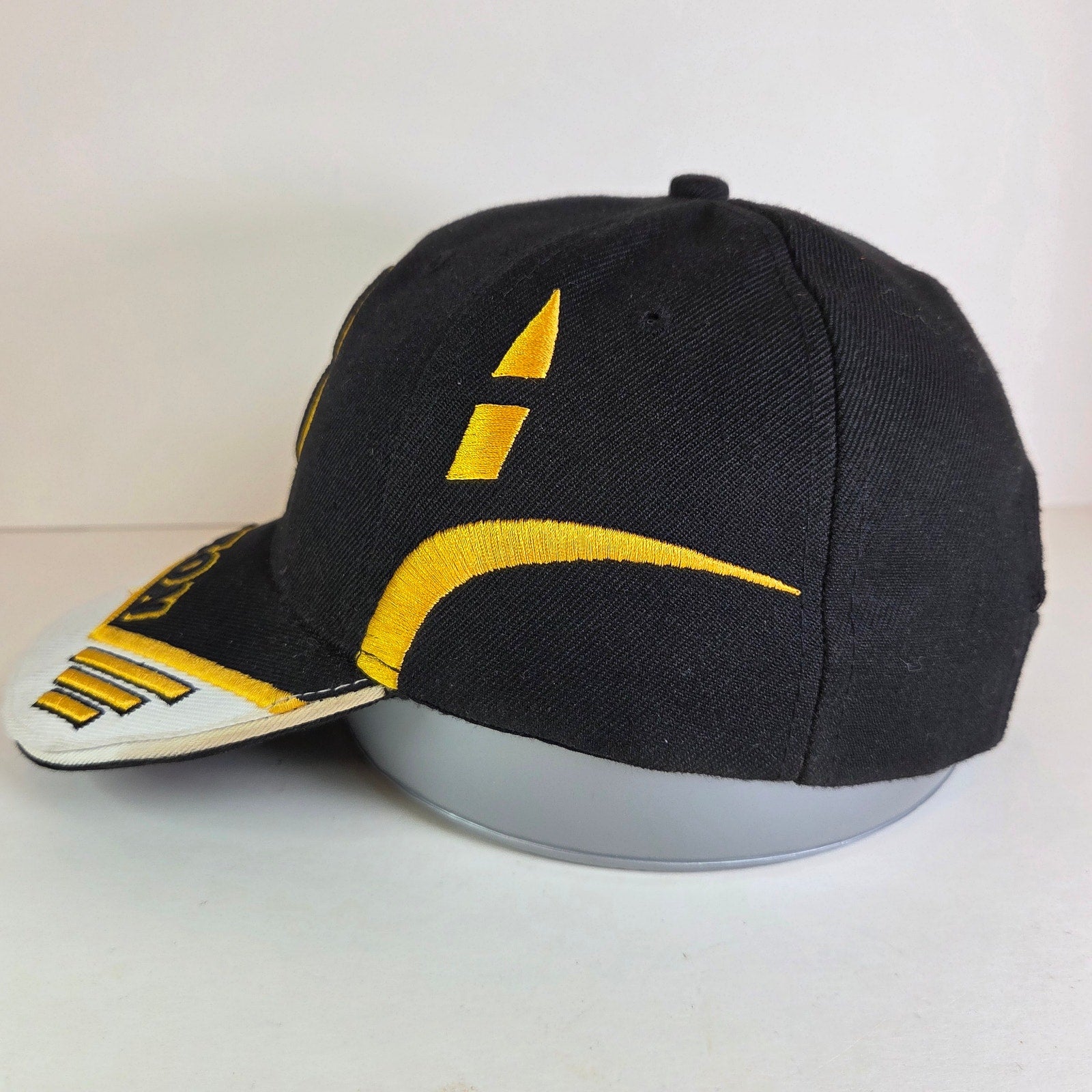 Boston Black & White Flat Brim Hat Hook & Loop Strapback