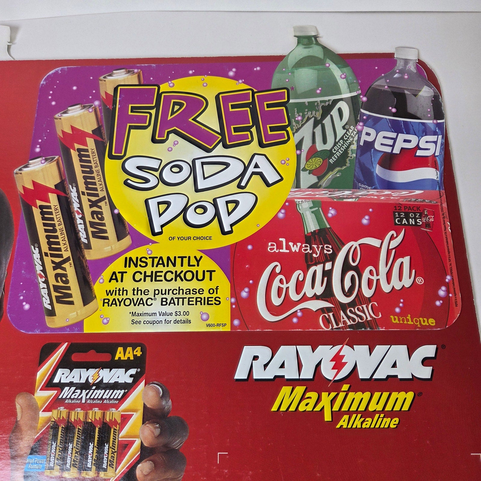 Michael Jordan Rayovac Vintage Store Display Die Cut Sign Free Soda 22x17.5