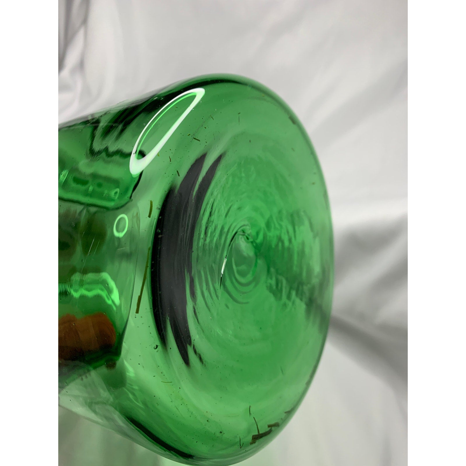 Vintage Italian Style Green Glass Wine Decanter Ice Chamber Raffia Stoppers