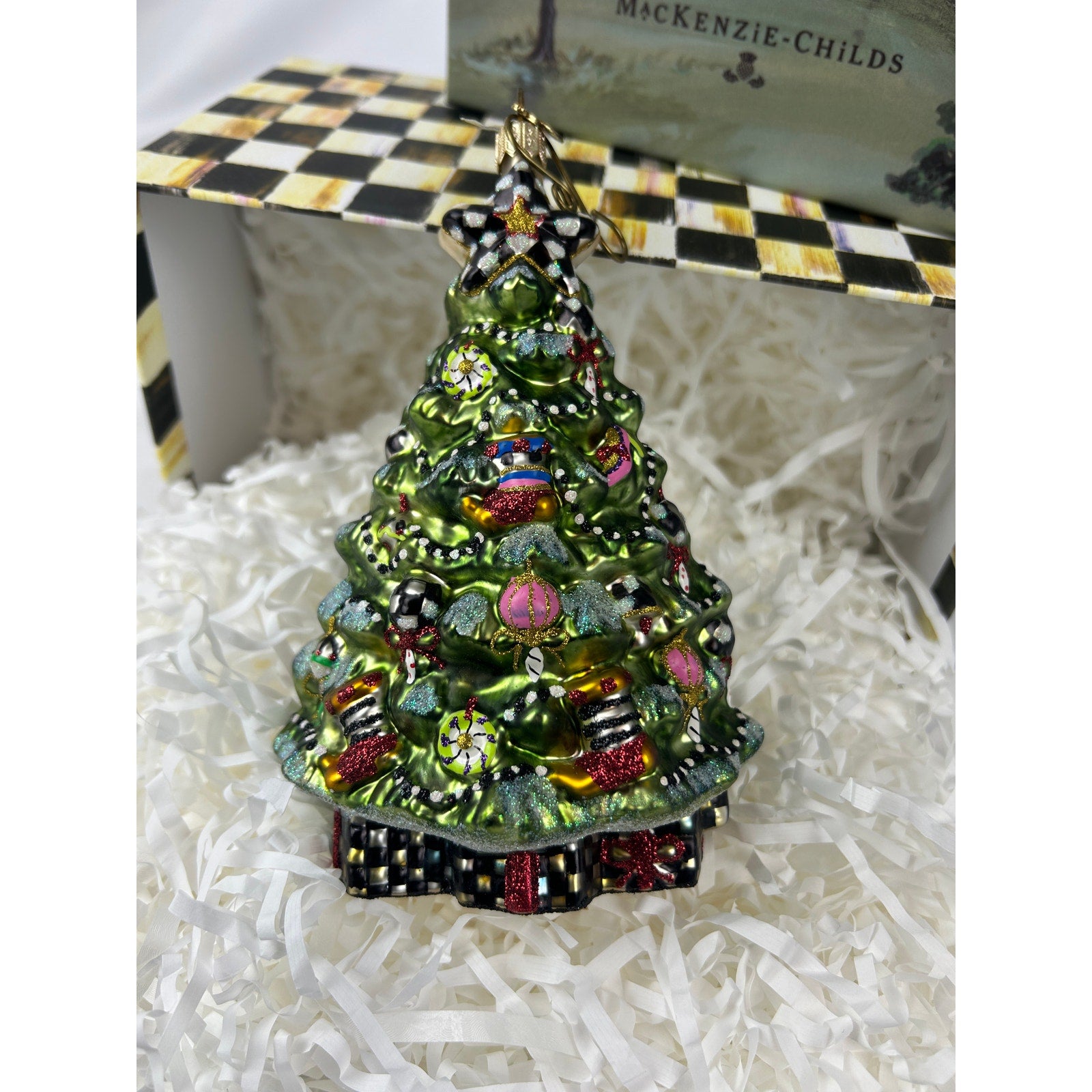 MacKenzie Childs Courtly Check Christmas Tree Ornament Poland Hand Painted