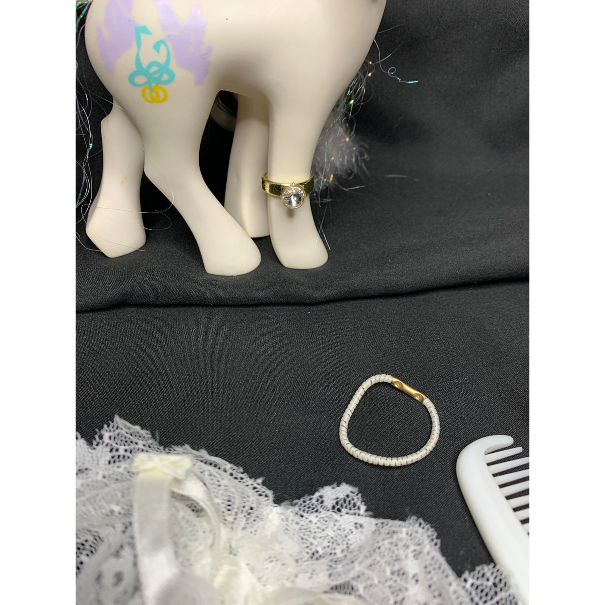 1989 My Little Pony G1 Pony Bride Hasbro Wedding Cake Veil Ring Vintage MLP