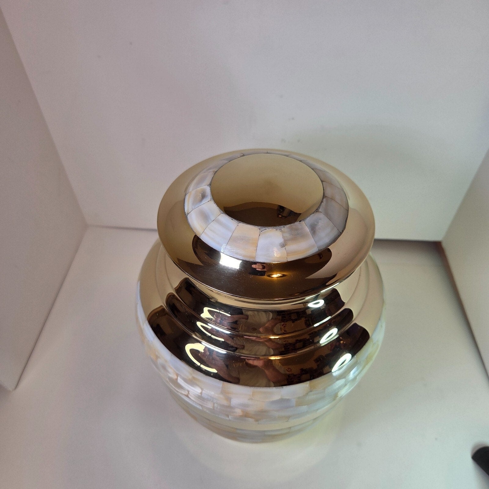 Large 12" Brass Mother of Pearl Cremation Urn for Adult Ashes