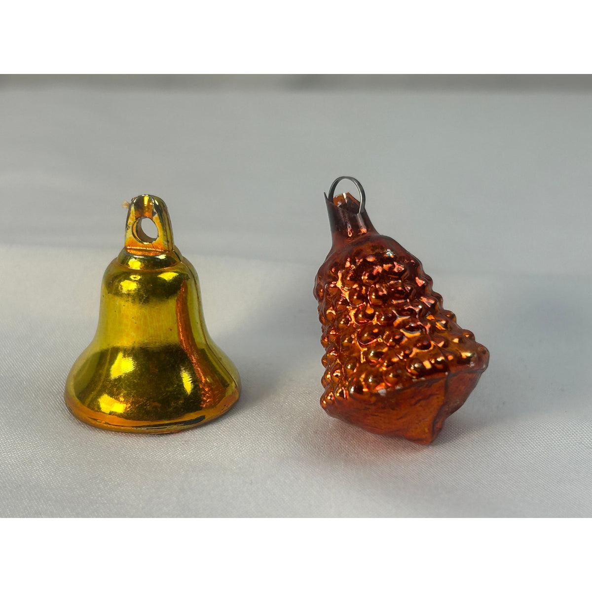 Vintage Glass Christmas Ornaments Bell And Fruit Basket Mercury Glass Pair