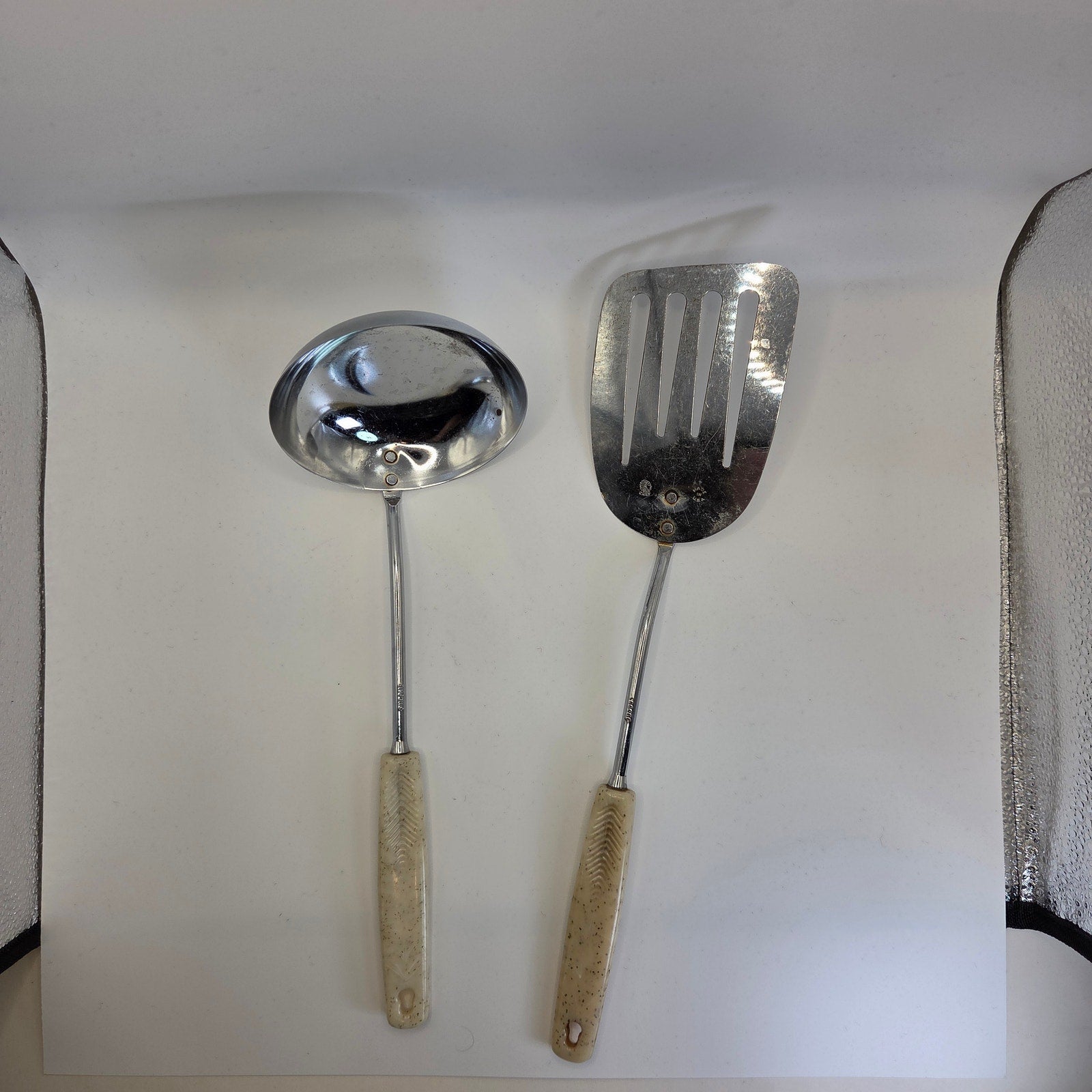 Vintage 1950s Ekco Chief Chrome Ladle & Slotted Spatula Utensils Set Made in USA