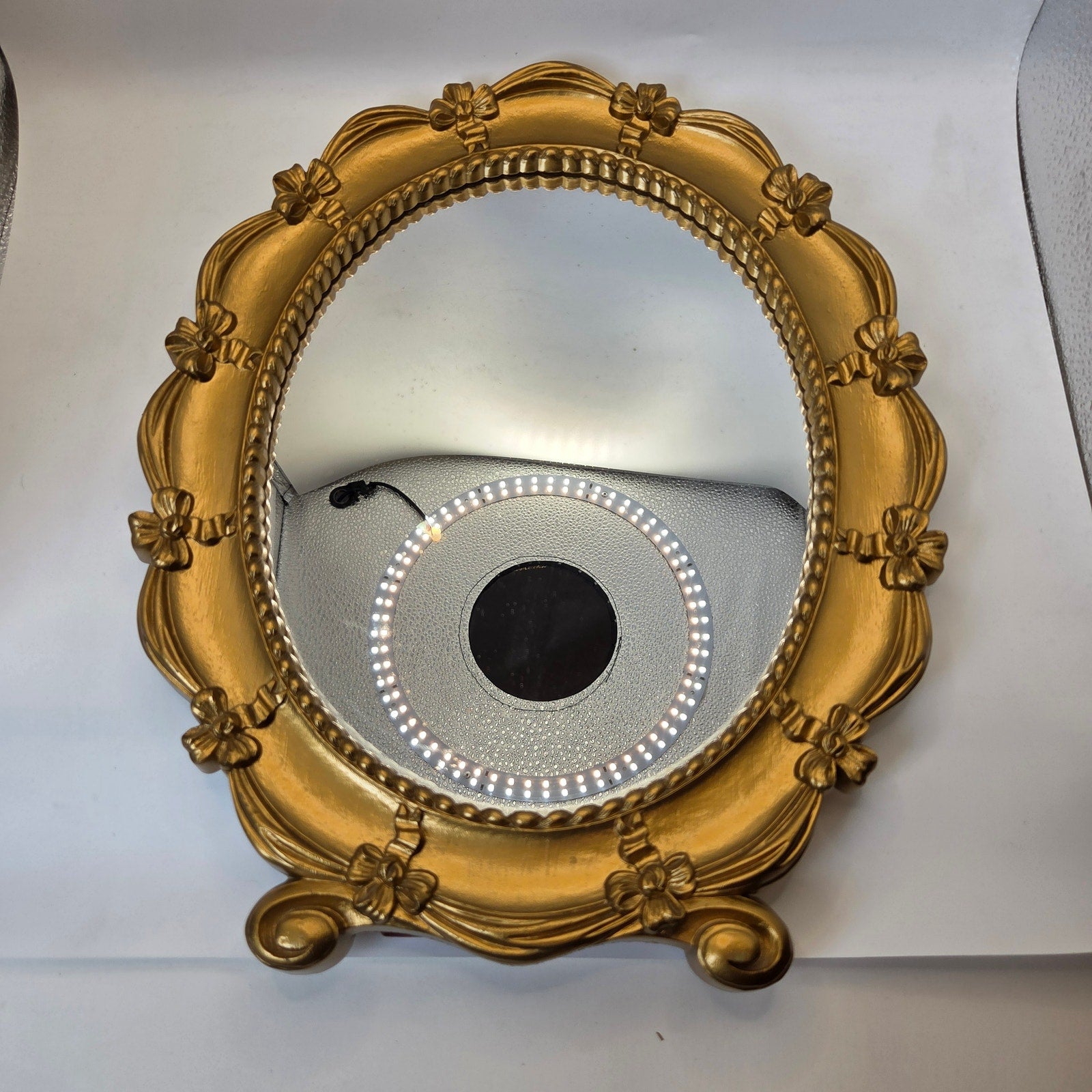 Syroco 1943 Gold Oval Bow Ribbon Vanity Table Mirror USA Wall Hanging VTG MCM