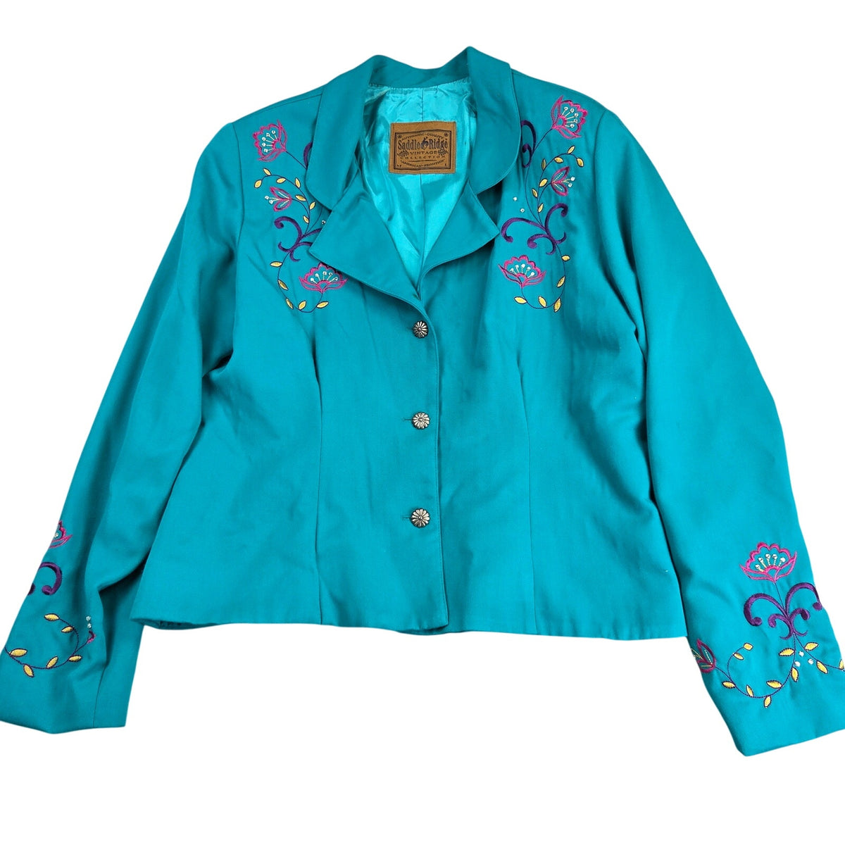 Saddle Ridge Vintage Western Embroidered Turquoise Blazer Jacket Women's L USA