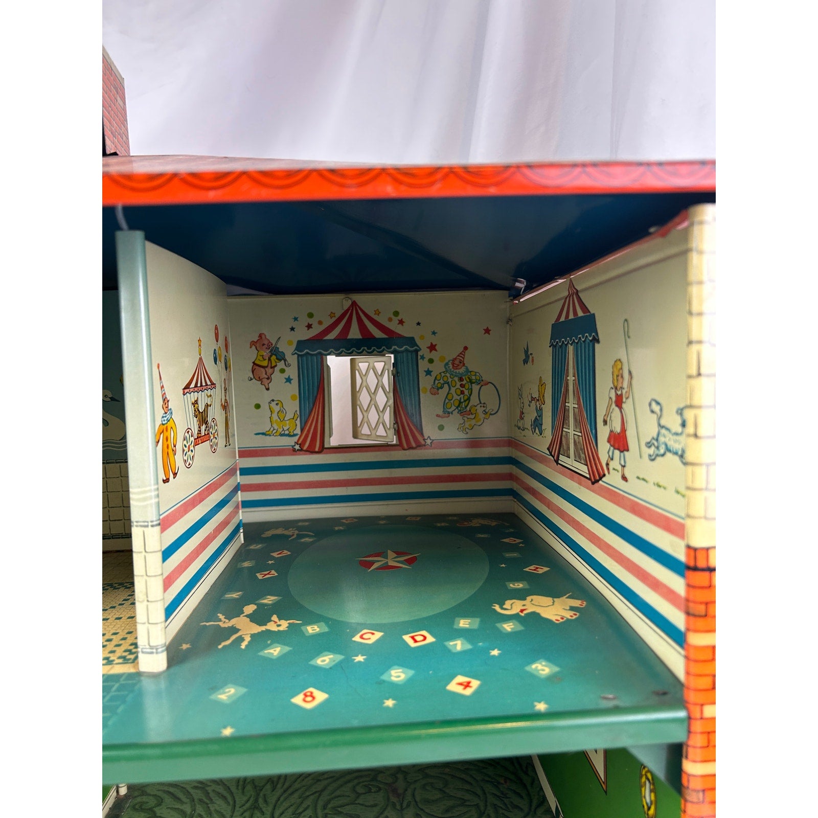 Large Vintage 1950's T Cohn Tin Litho Dollhouse Two Story Modern House