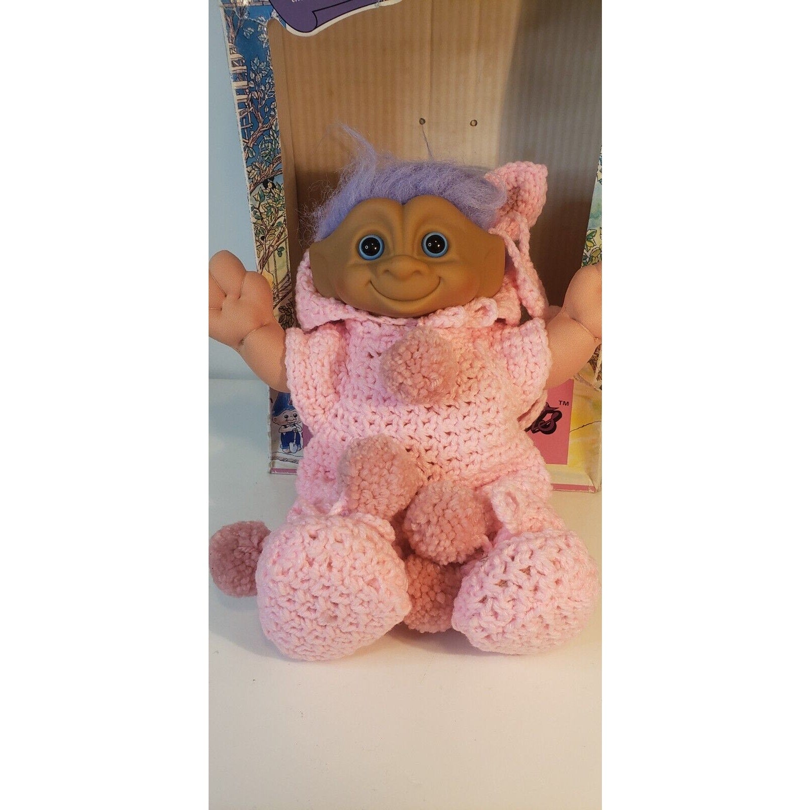 1991 Treasure Troll Tot 14" Doll Bellybutton Wishstone Pink Pig Outfit Vintage