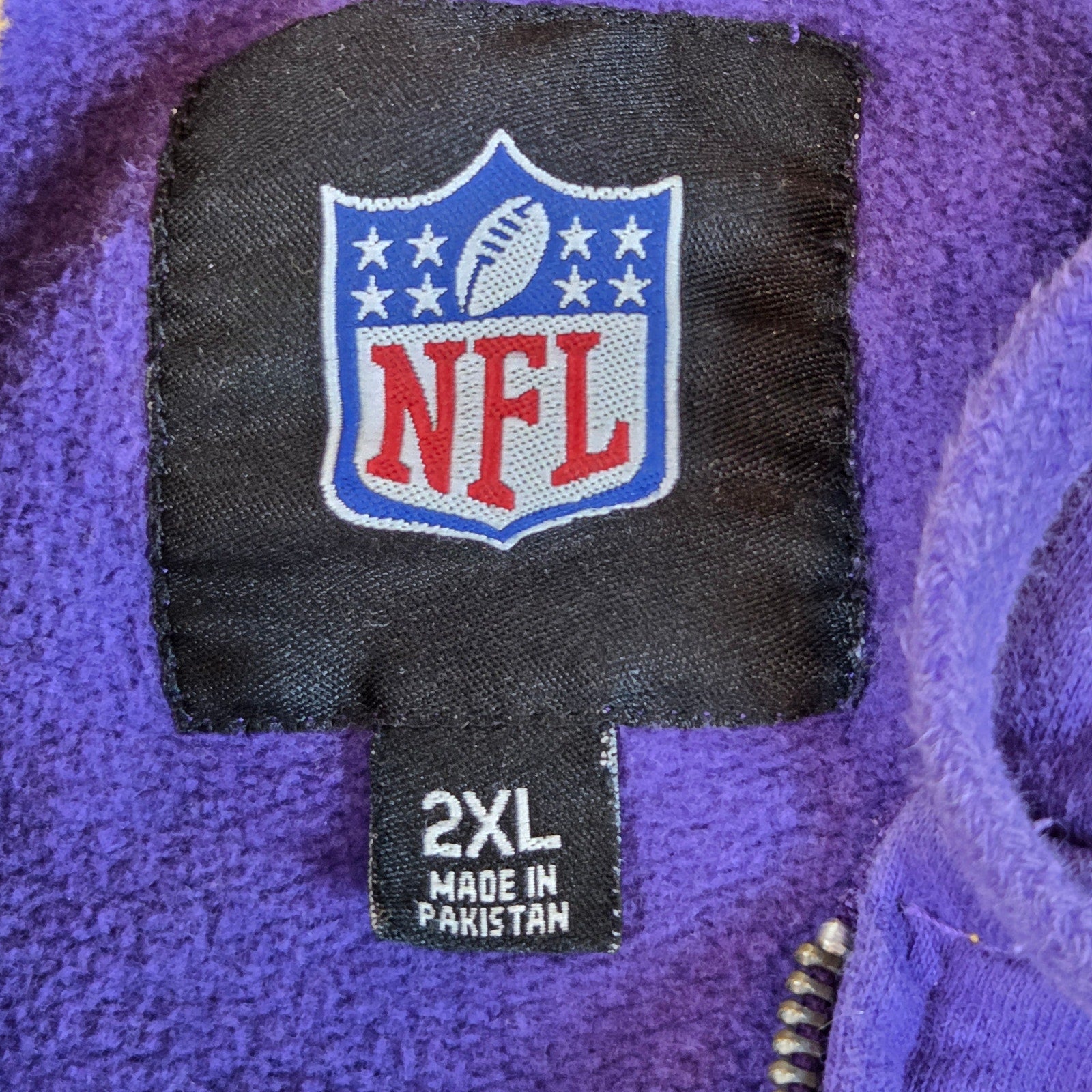 NFL Team Apparel Vikings 2XL Purple Full Zip Hoodie Yellow Lined
