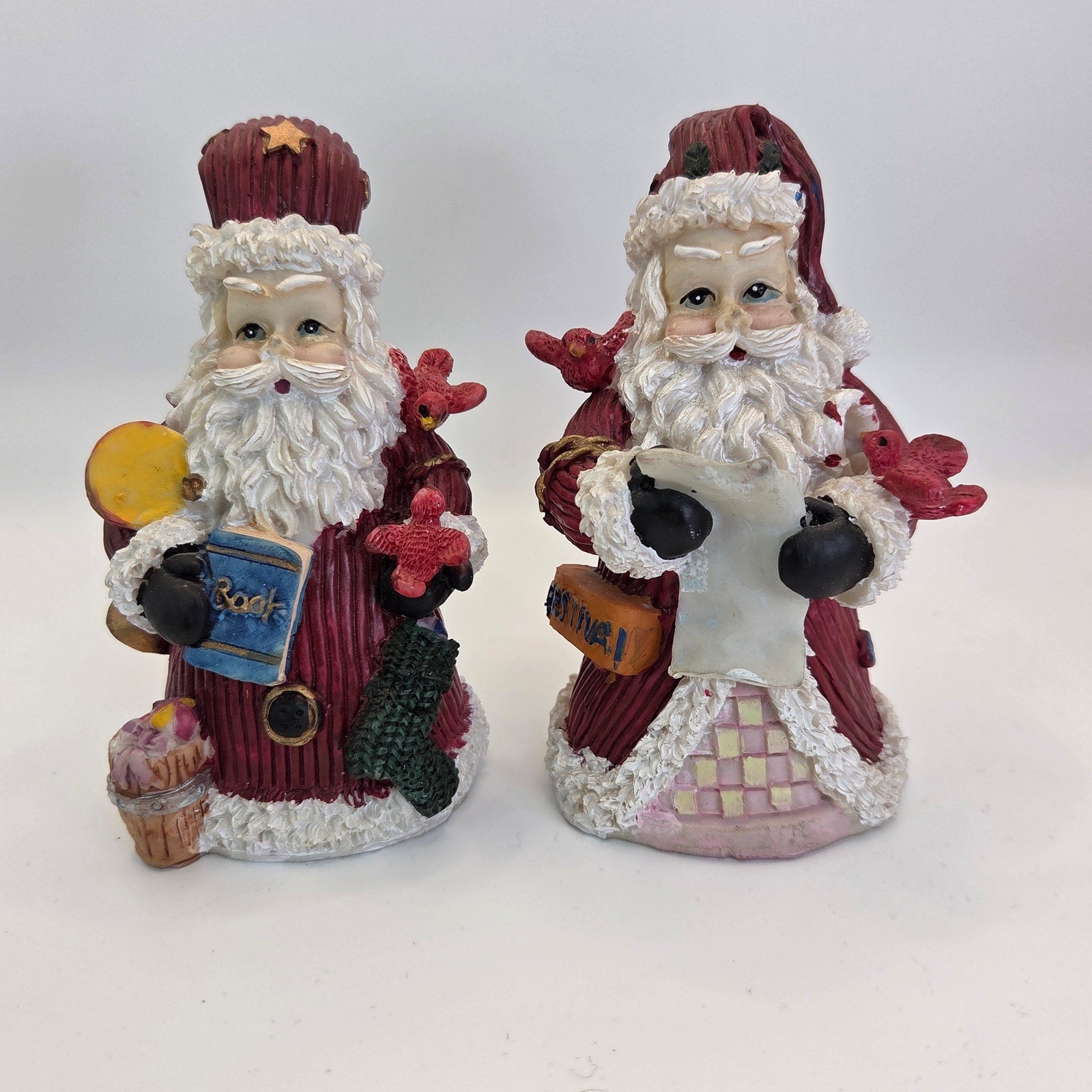 Set of 2 Vintage Style Santa Claus Figurines – Holiday Christmas Decor