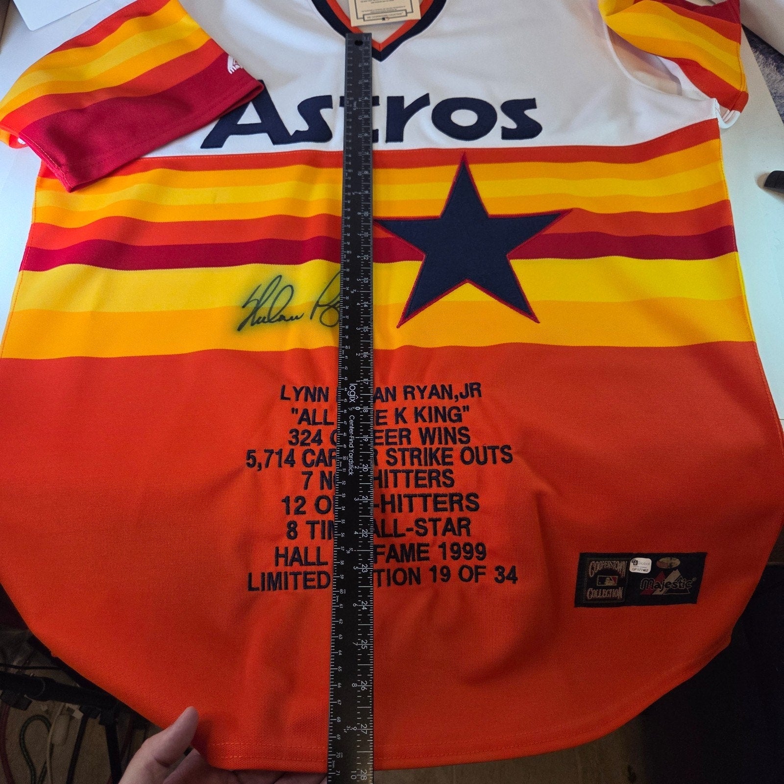 Nolan Ryan Auto Stat Jersey 19/34 NWT Astros XL COA MLB Majestic Rare