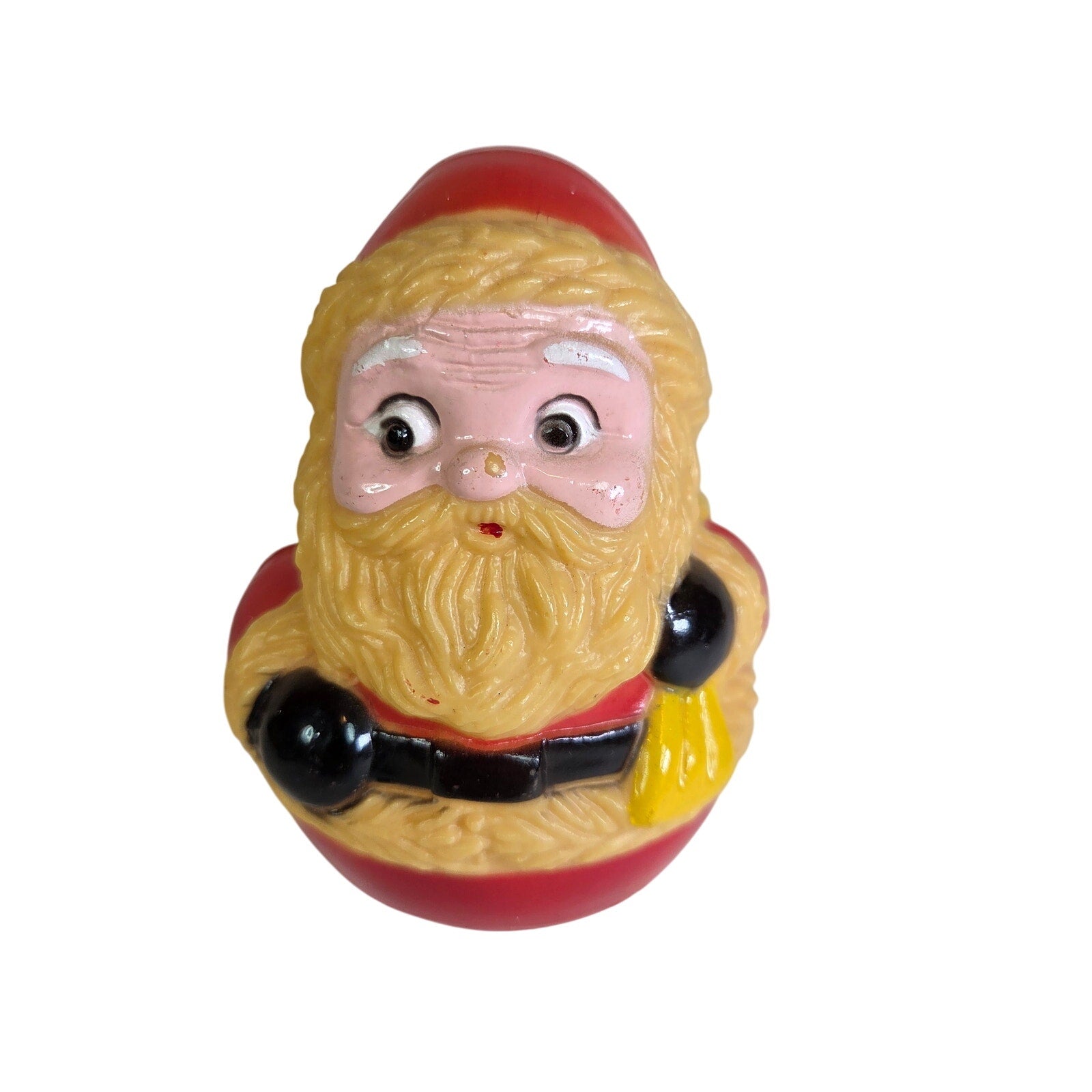 Vintage Santa Claus Roly Poly Toy – Retro Plastic Wobble Figure 5" Tall 1970s