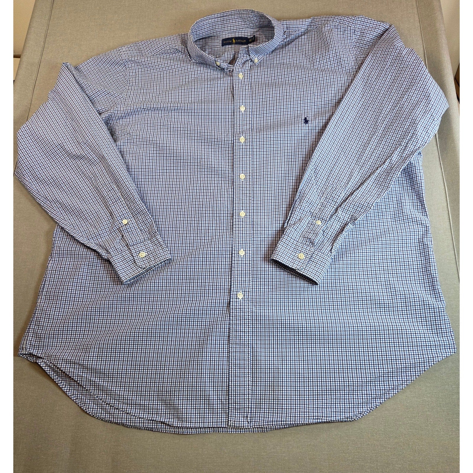 Polo Ralph Lauren 2XLT Blue Gingham Button Down Shirt Cotton Long Sleeve