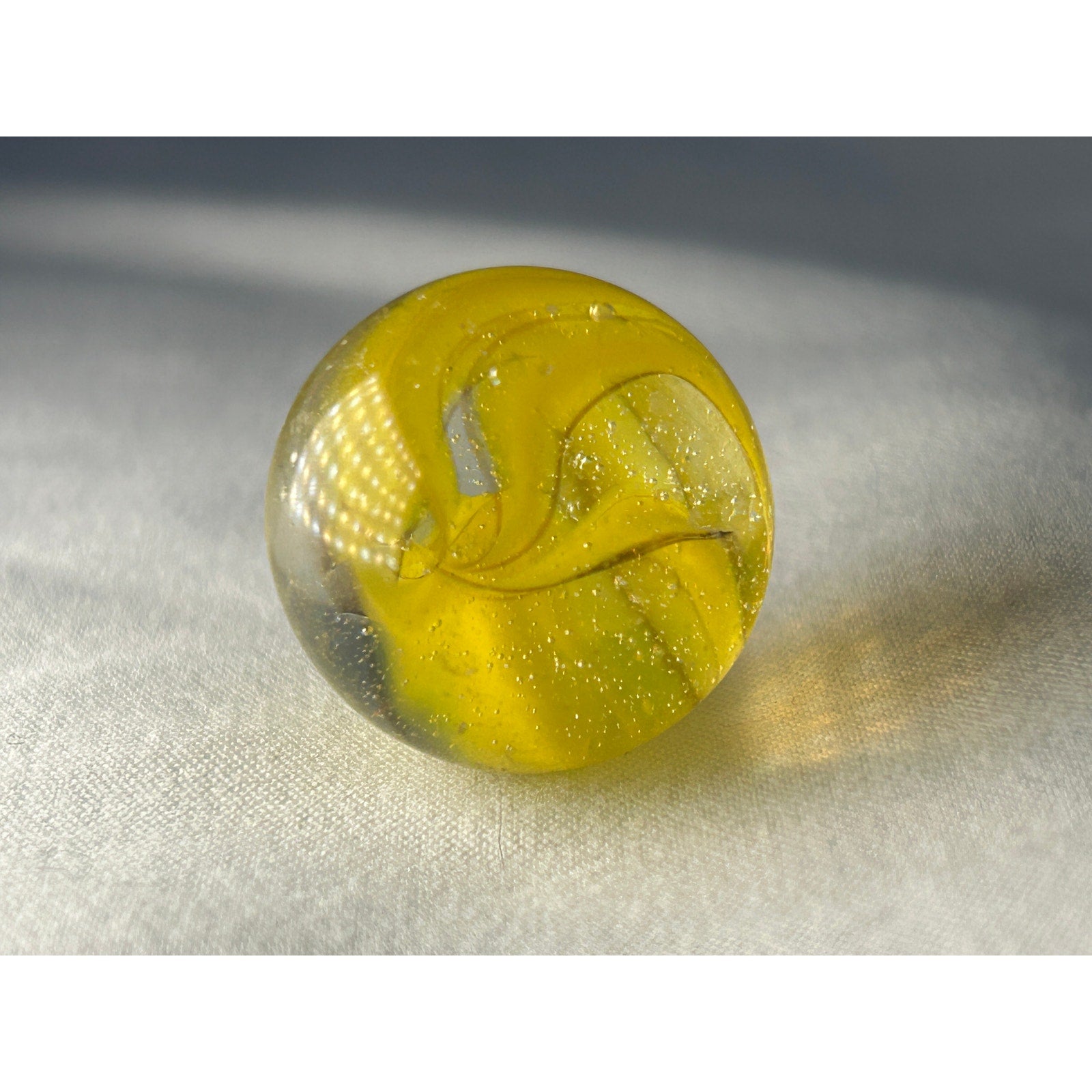 Bright Yellow Swirl Art Glass Marble Handmade Style Clear Base 0.7 Inch