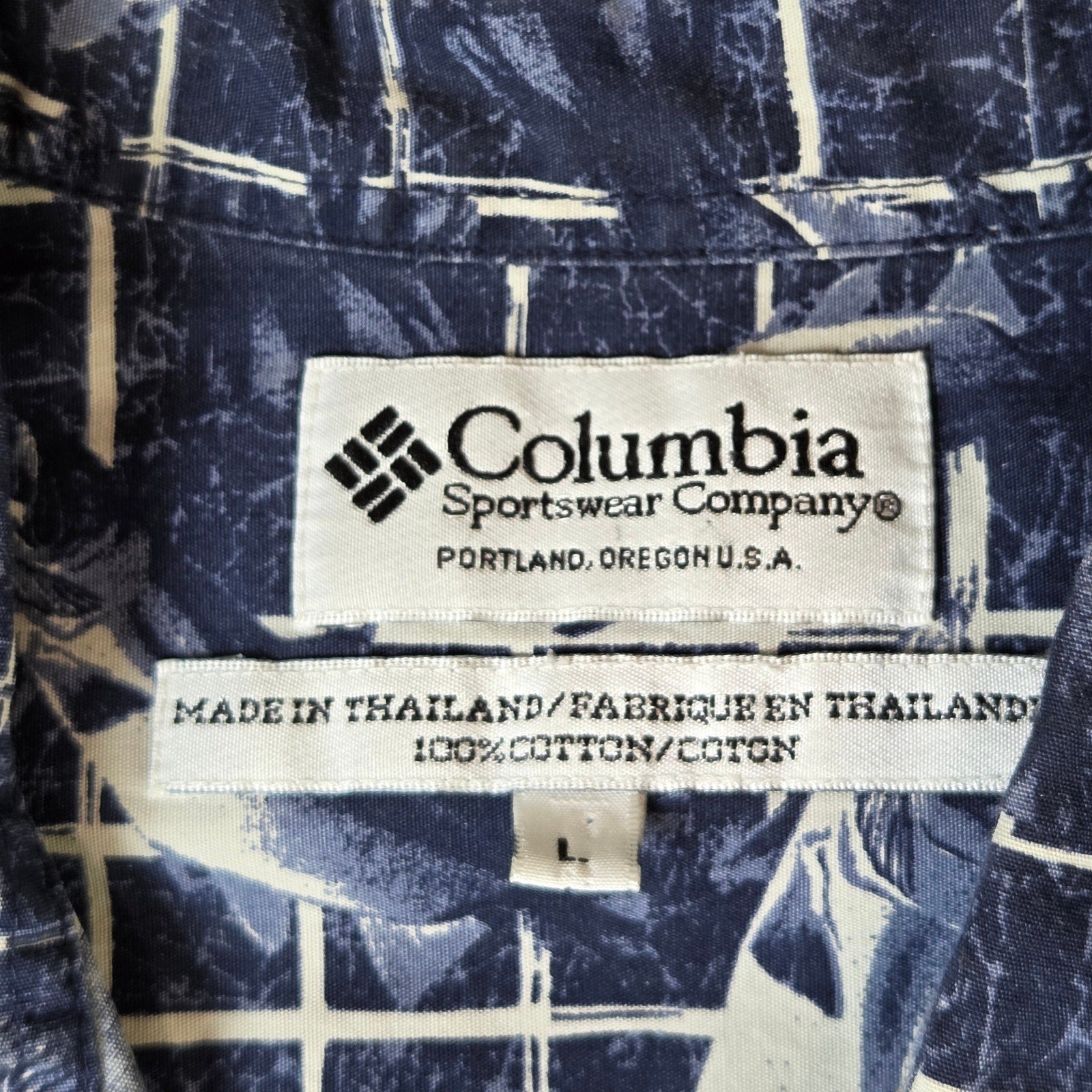 Columbia Fish Print Short Sleeve Button Down Shirt Size L Cotton