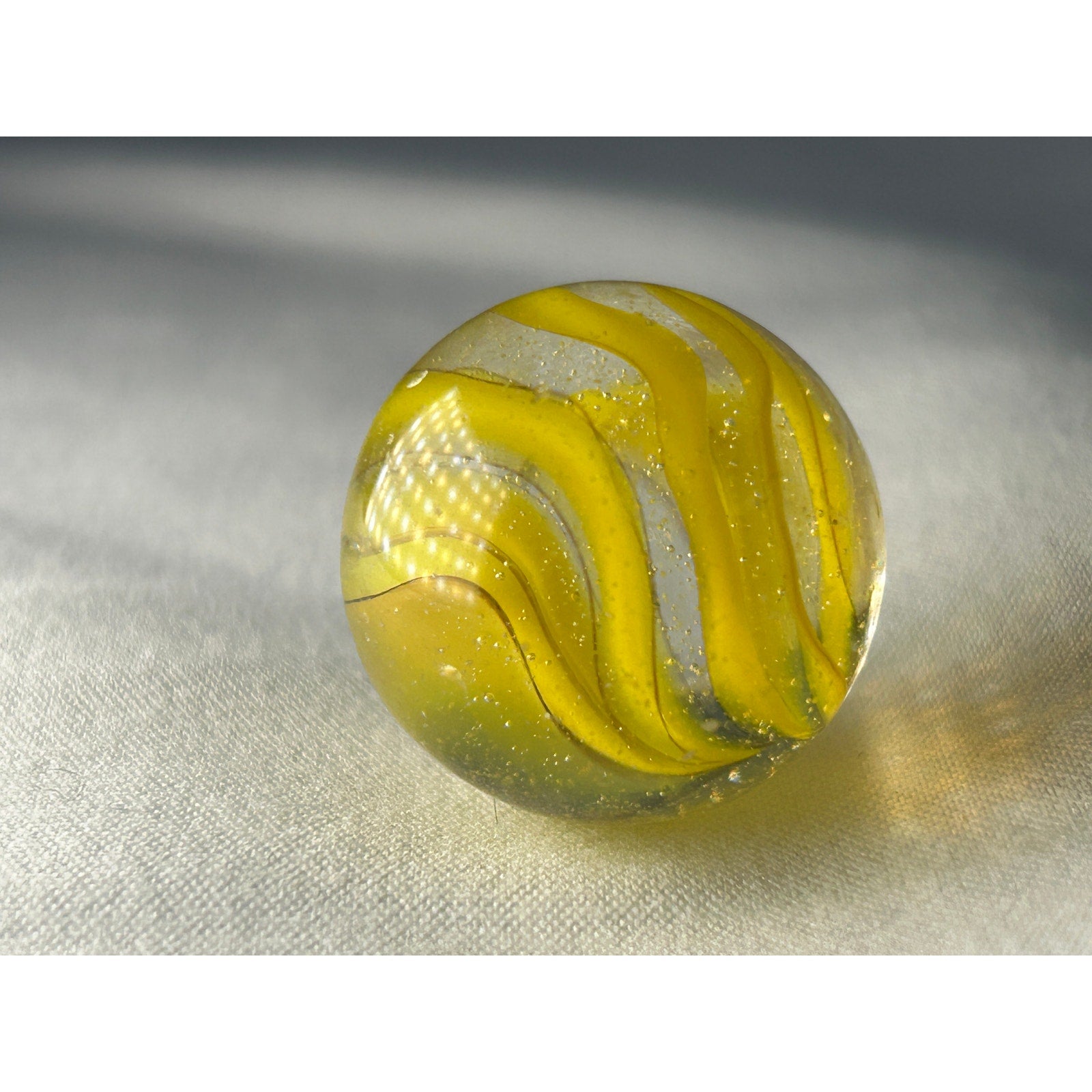 Bright Yellow Swirl Art Glass Marble Handmade Style Clear Base 0.7 Inch