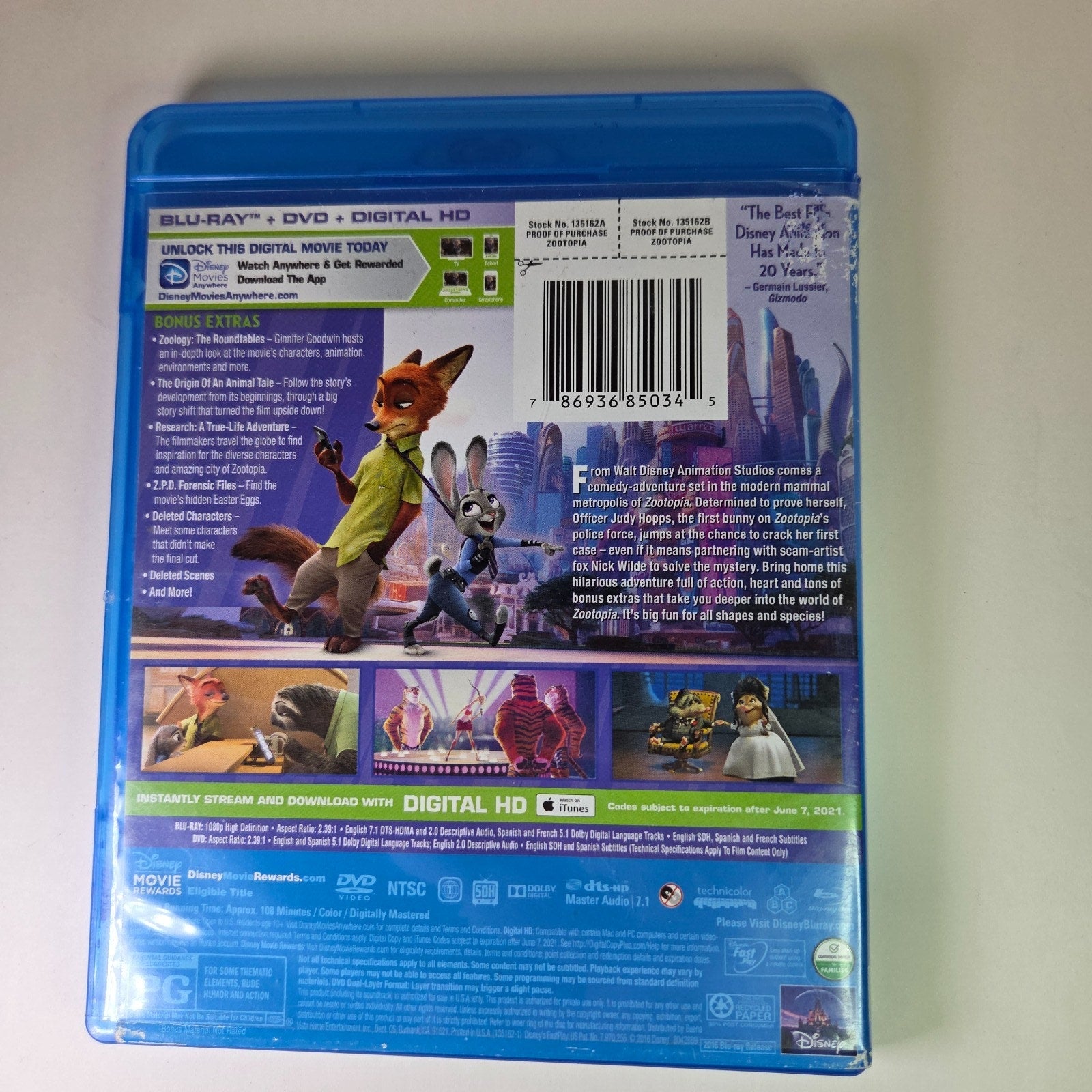 Zootopia Blu-ray 2016 - Blu-ray disc only