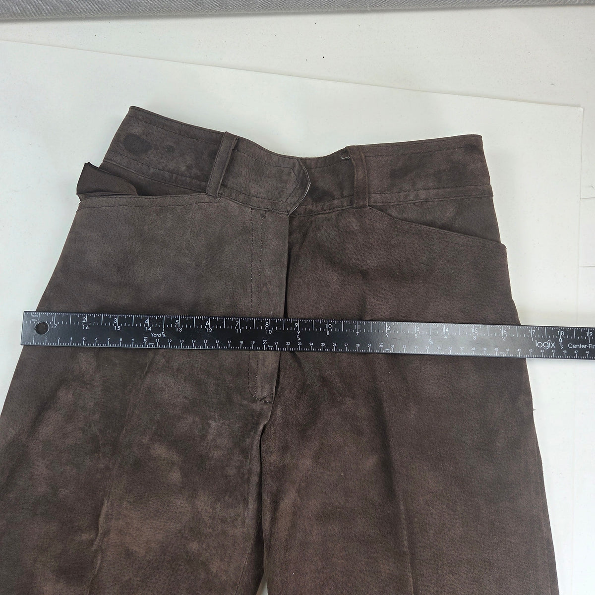 Vintage Brown Suede Leather Pants Womens 7/8 Talon Zip Hong Kong Wide Leg
