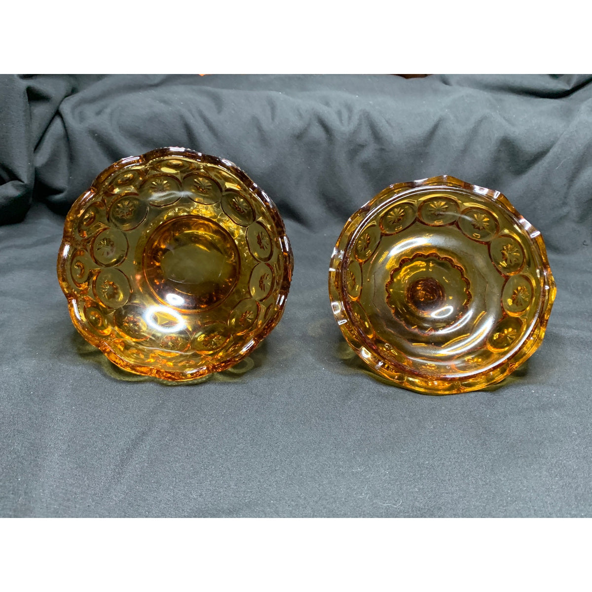 Vintage L.E. Smith Moon & Stars Amber Glass Covered Candy Dish Compote