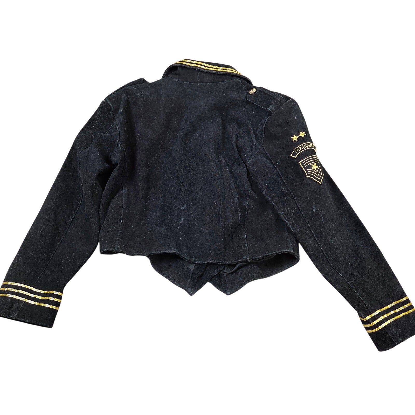 Mona Mode Leather Military Style Cropped Jacket Marines Patch Womens M