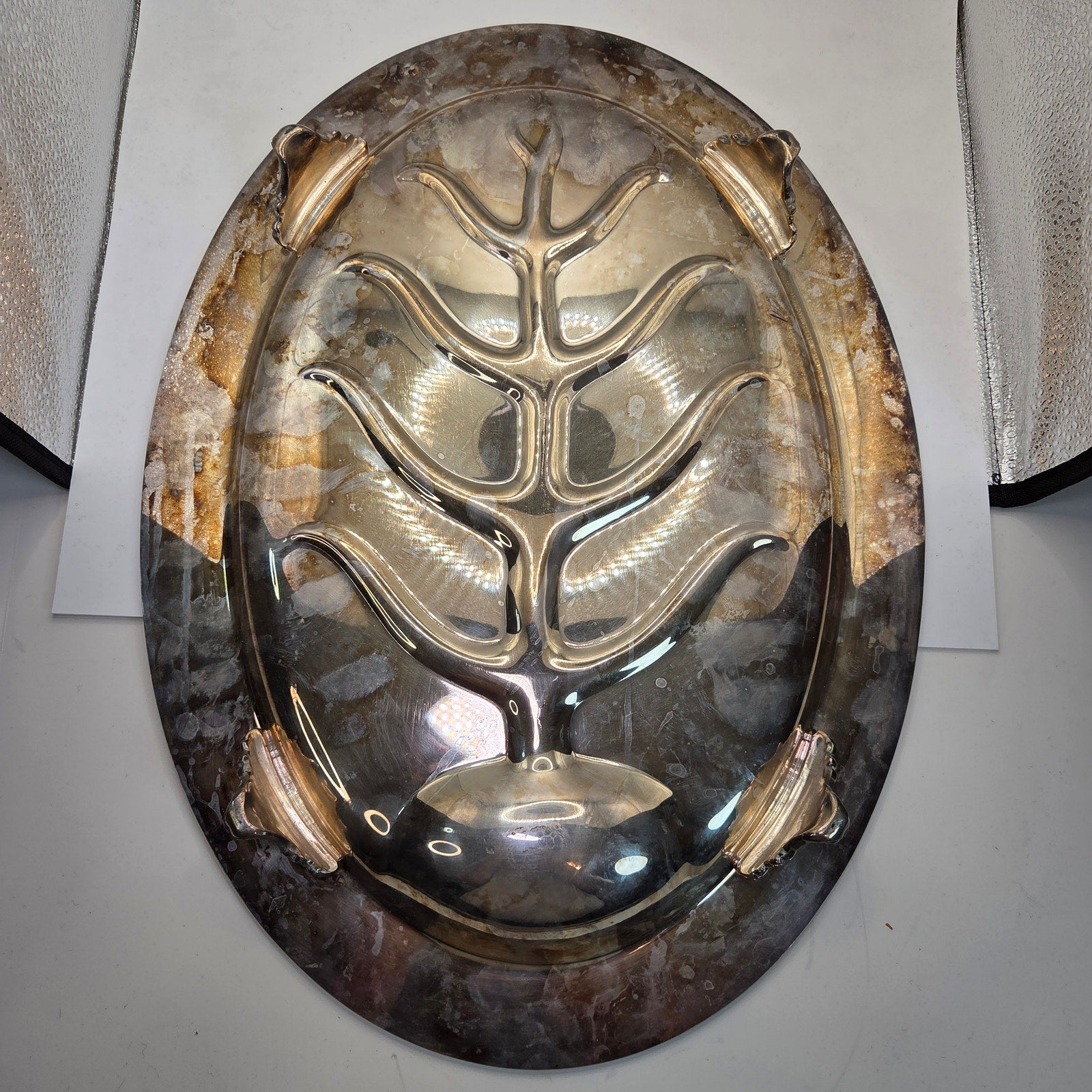 Crescent Silverplate Tree of Life Meat Platter 3176 Footed 18x13 Vintage