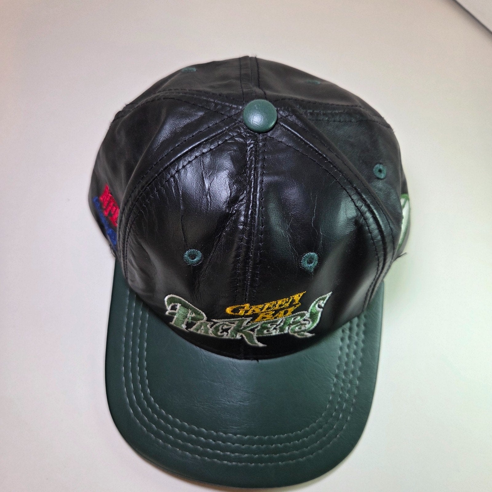 Green Bay Packers Leather Snapback Hat Cap NFL Logo Modern USA Green & Black