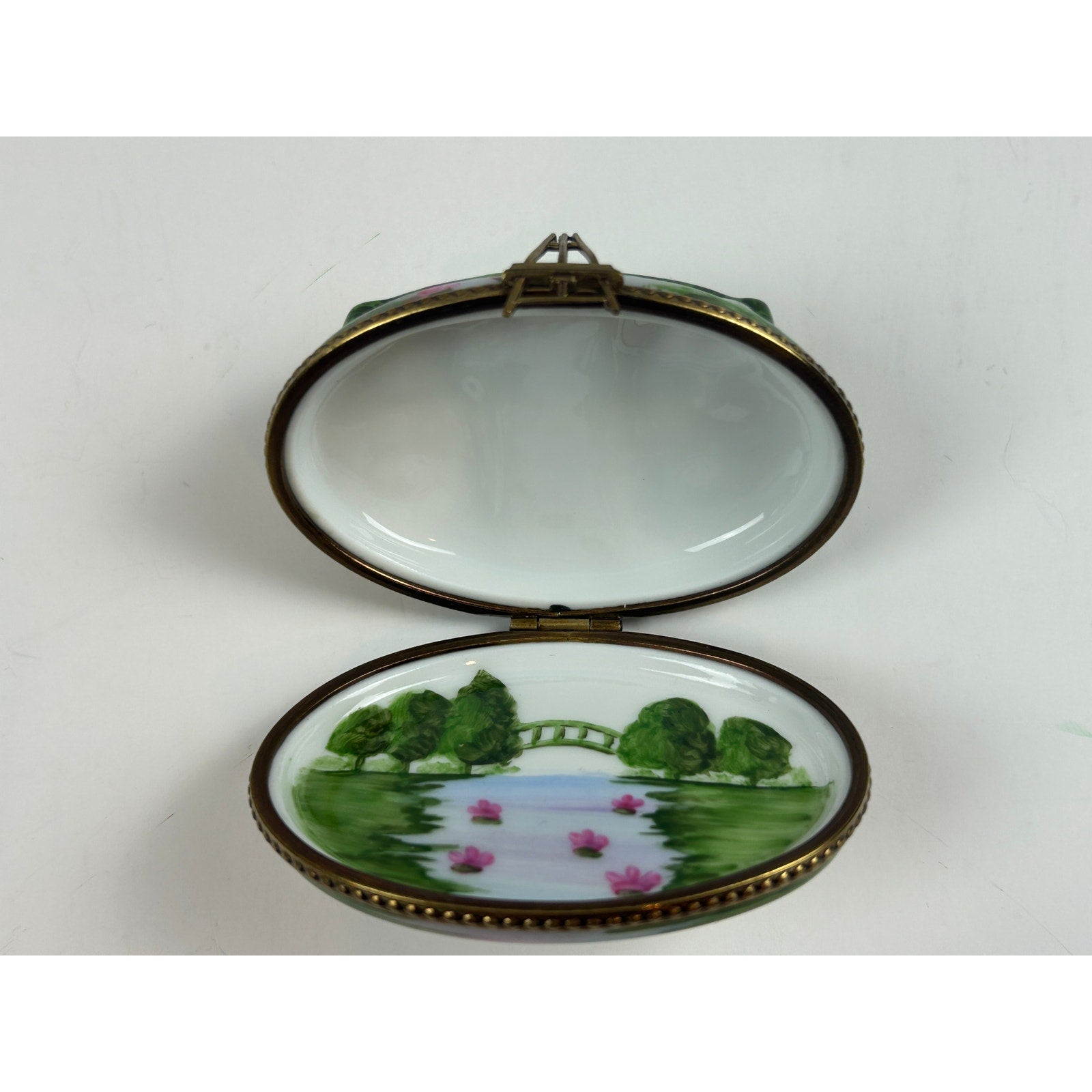 Limoges France Hand Painted Bridge Trinket Box Peint Main