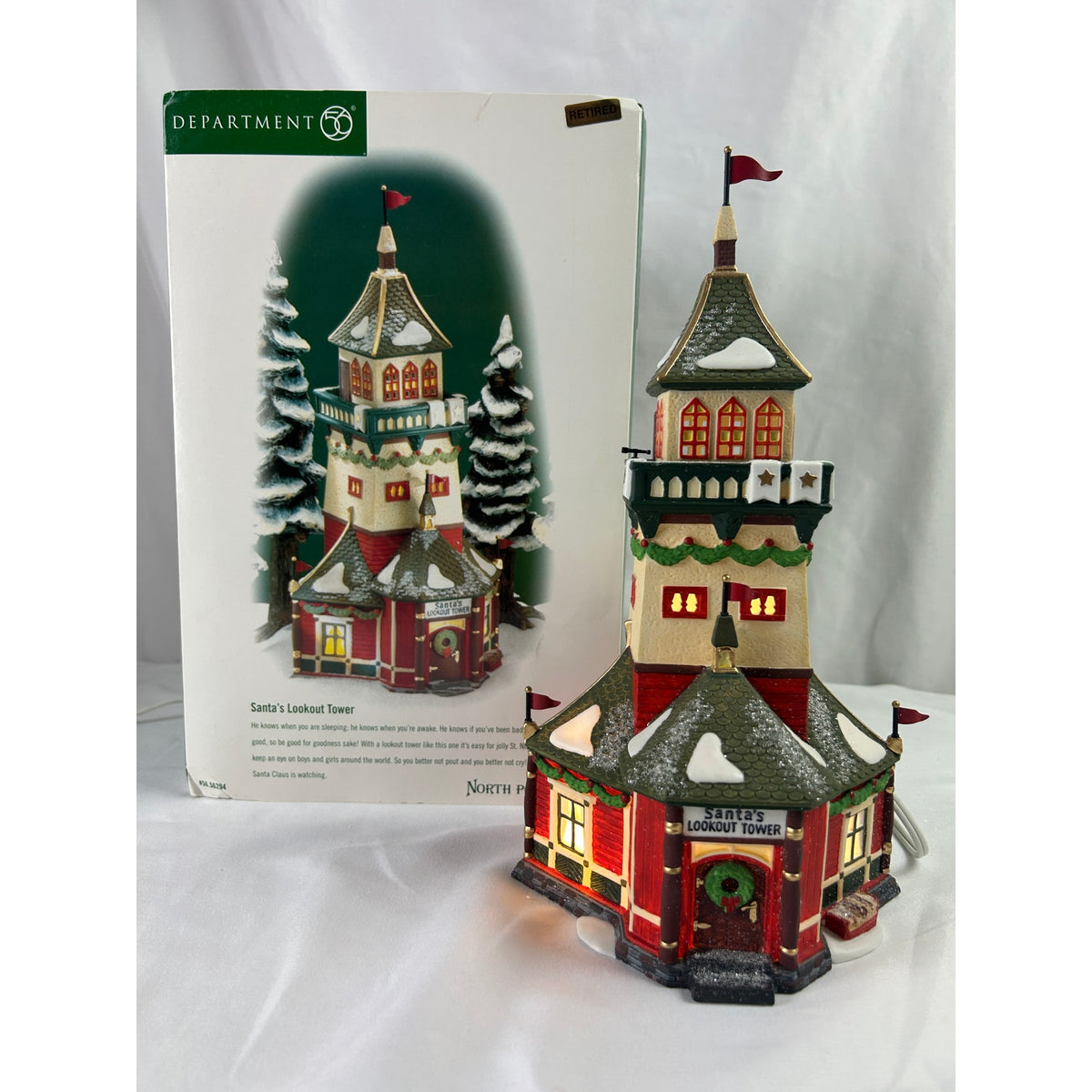 Dept 56 North Pole Santa's Lookout Tower 56294 Retired Lighted Building Box