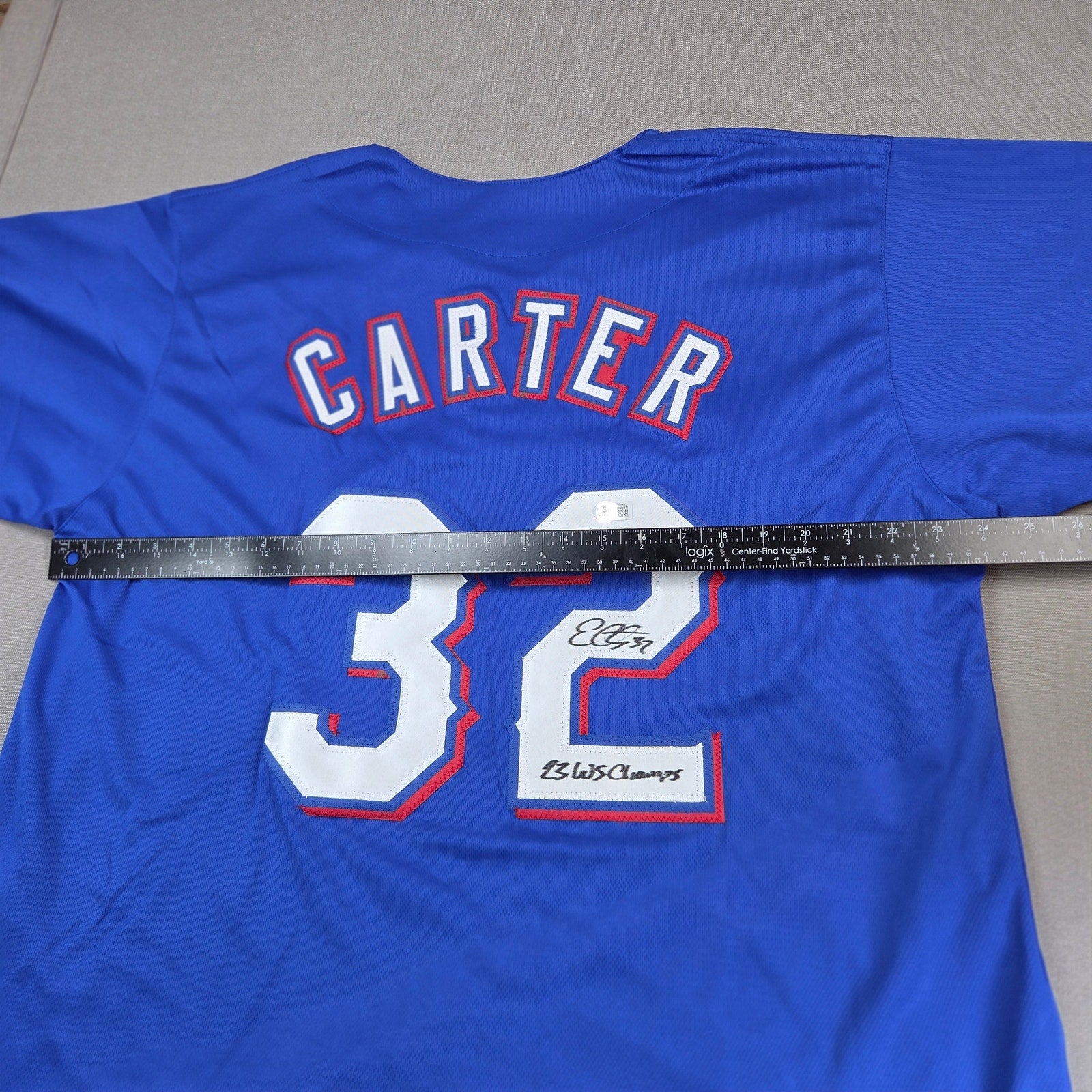 Evan Carter Signed Texas Rangers Custom Jersey BAS Beckett 23 WS Champs Auto