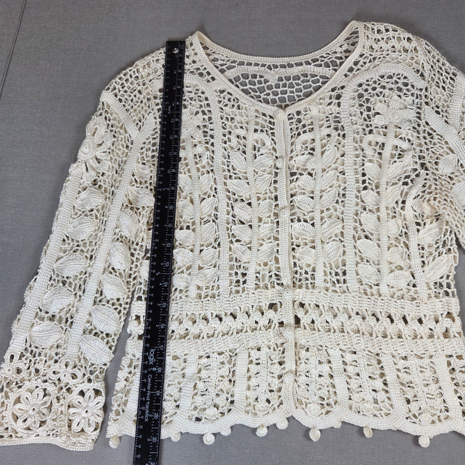 Unbranded Crochet Lace Cardigan Open Knit Floral Button Front Sweater