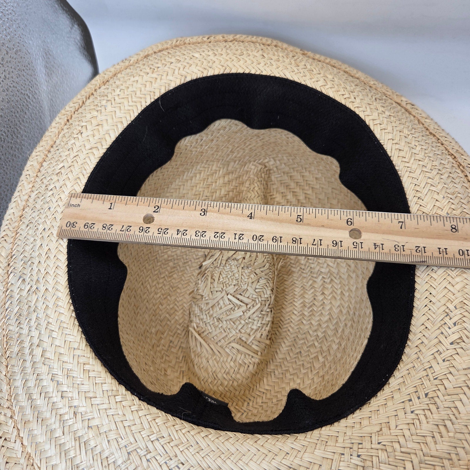 Straw Boater Hat Unbranded Black Band Flat Crown Summer Skimmer Hat