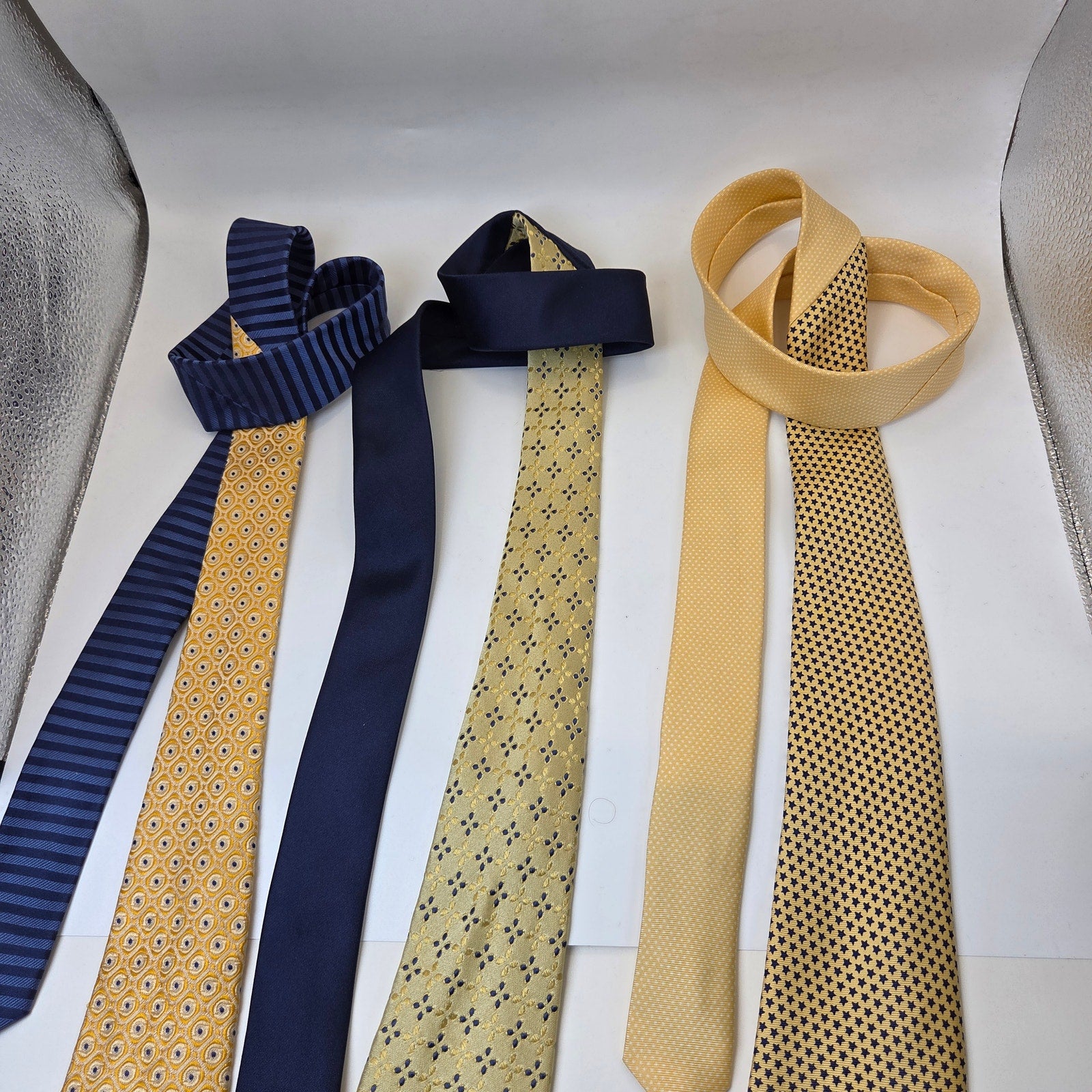 Tommy Hilfiger Silk Tie Lot 3 Gold Yellow Blue 3.75" Made in USA Contrast Tips