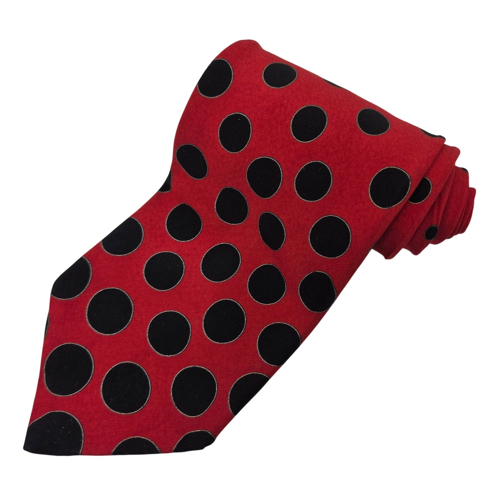 Fratelli Moda Silk Tie Red Black Polka Dot 4" Handmade Italy
