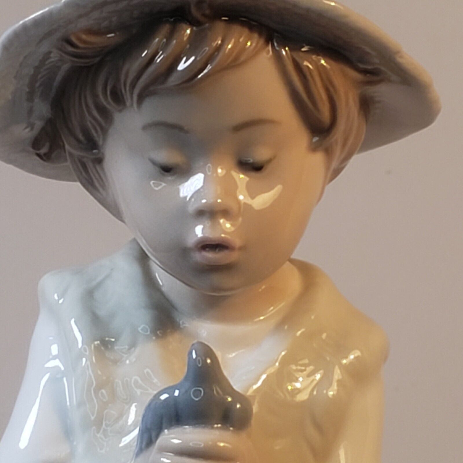NAO by Lladro Boy Holding Bird Figurine Spain Porcelain 1977 12” Tall