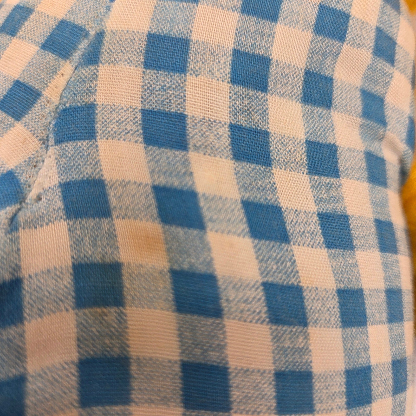 Vintage 1980s Plush Chick Yellow Stuffed Animal in Blue Gingham Romper Haiti