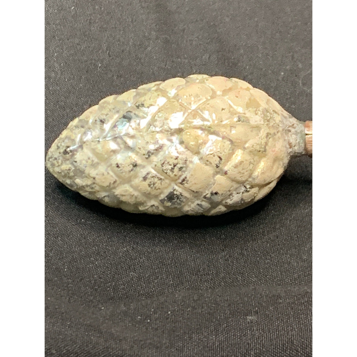 Vintage Germany Glass Pinecone Christmas Ornament Silver White Mica 3 Inch