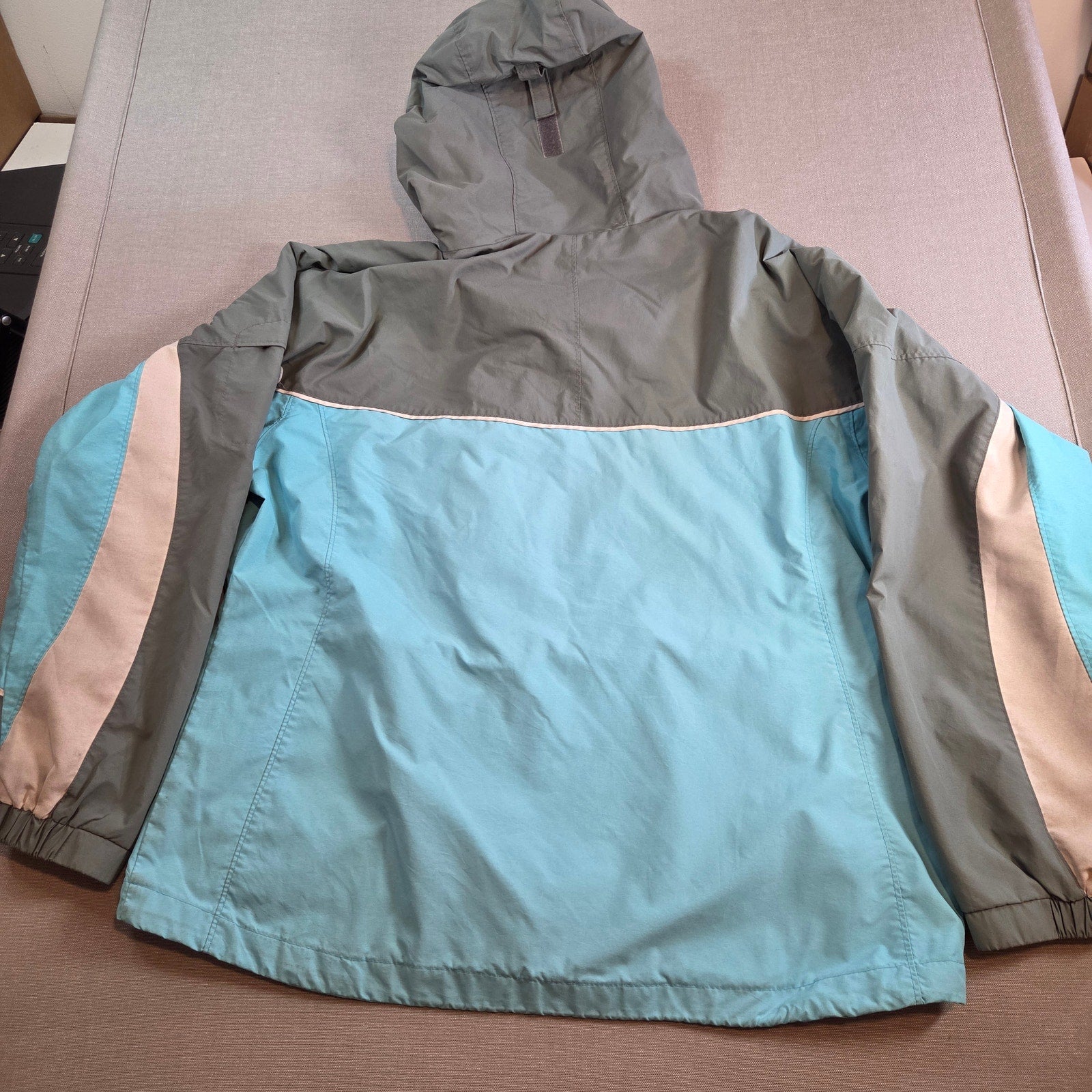 Columbia Women’s XL Blue Gray Hooded Windbreaker Jacket Lightweight Nylon