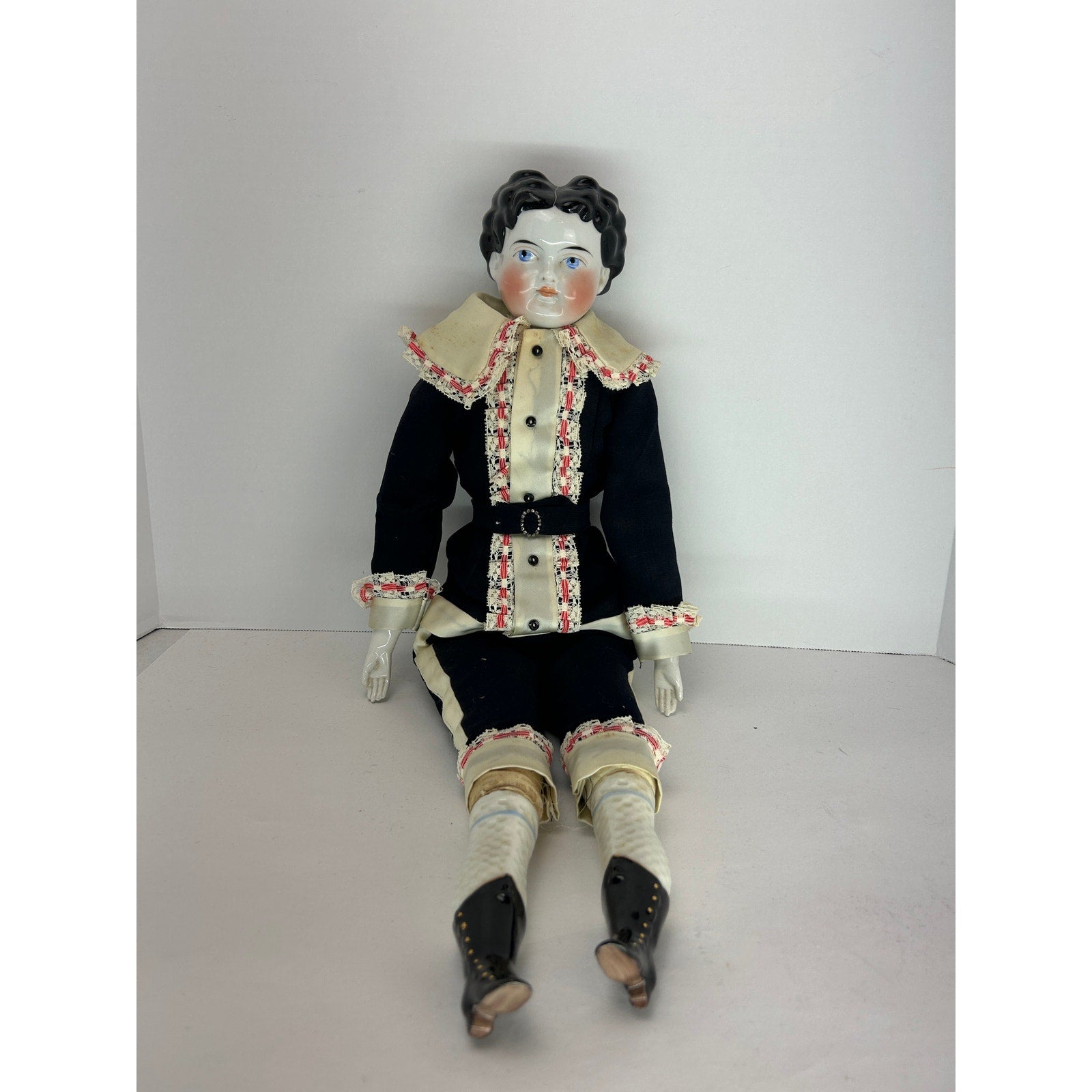 Antique 24" China Boy Doll c1880s Unmarked Cloth Body Provenance Attached
