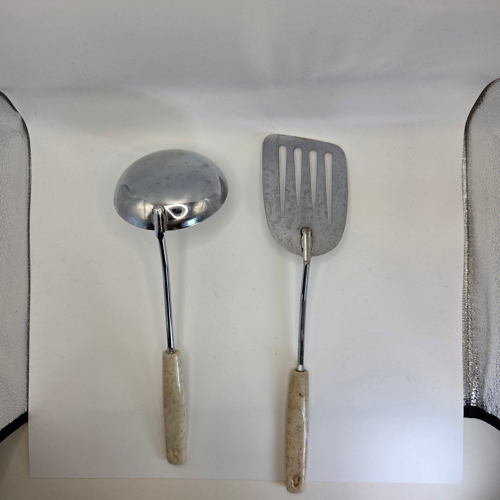 Vintage 1950s Ekco Chief Chrome Ladle & Slotted Spatula Utensils Set Made in USA