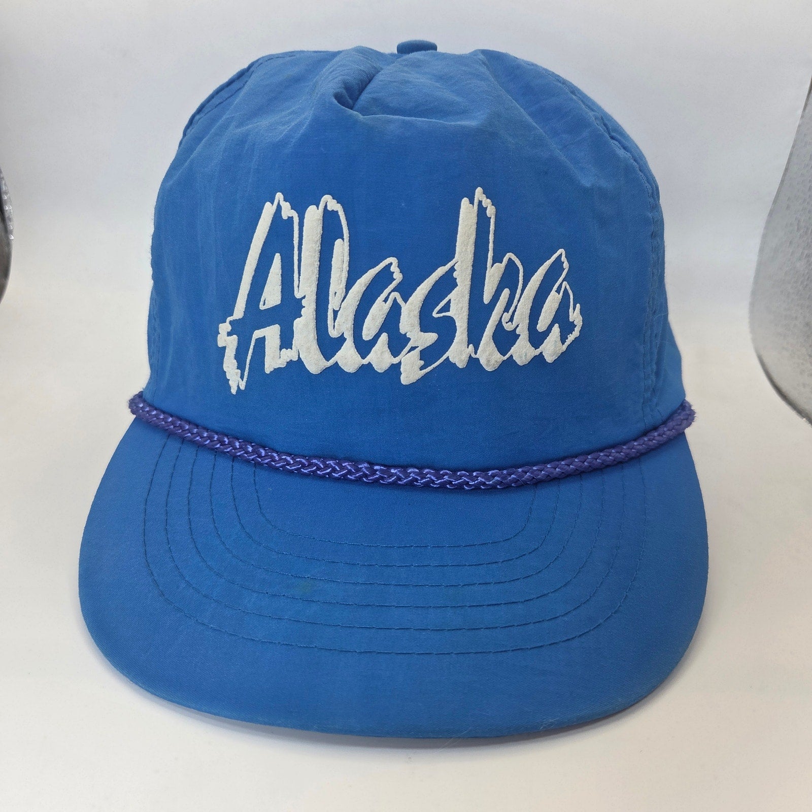 Vintage Alaska Souvenir Rope Snapback Hat Blue Nylon Adjustable Cap USA