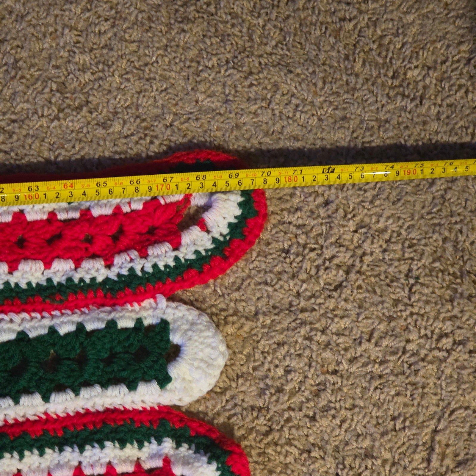 Handmade Crochet Afghan Blanket Red Green White Christmas Throw 73x70