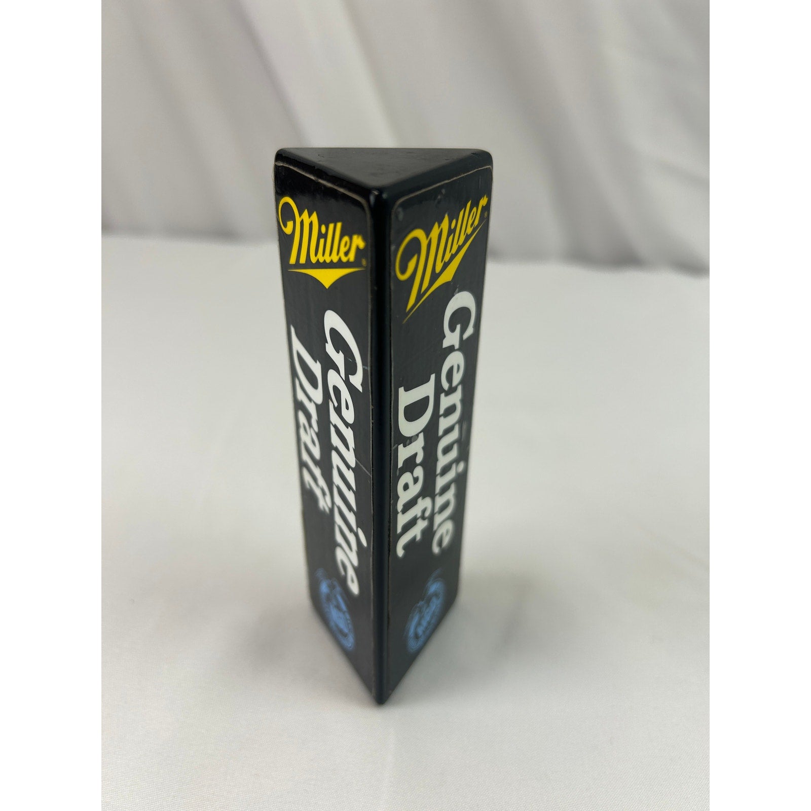 Miller Genuine Draft MGD Beer Tap Handle Black Triangle 3 Sided Breweriana 5in